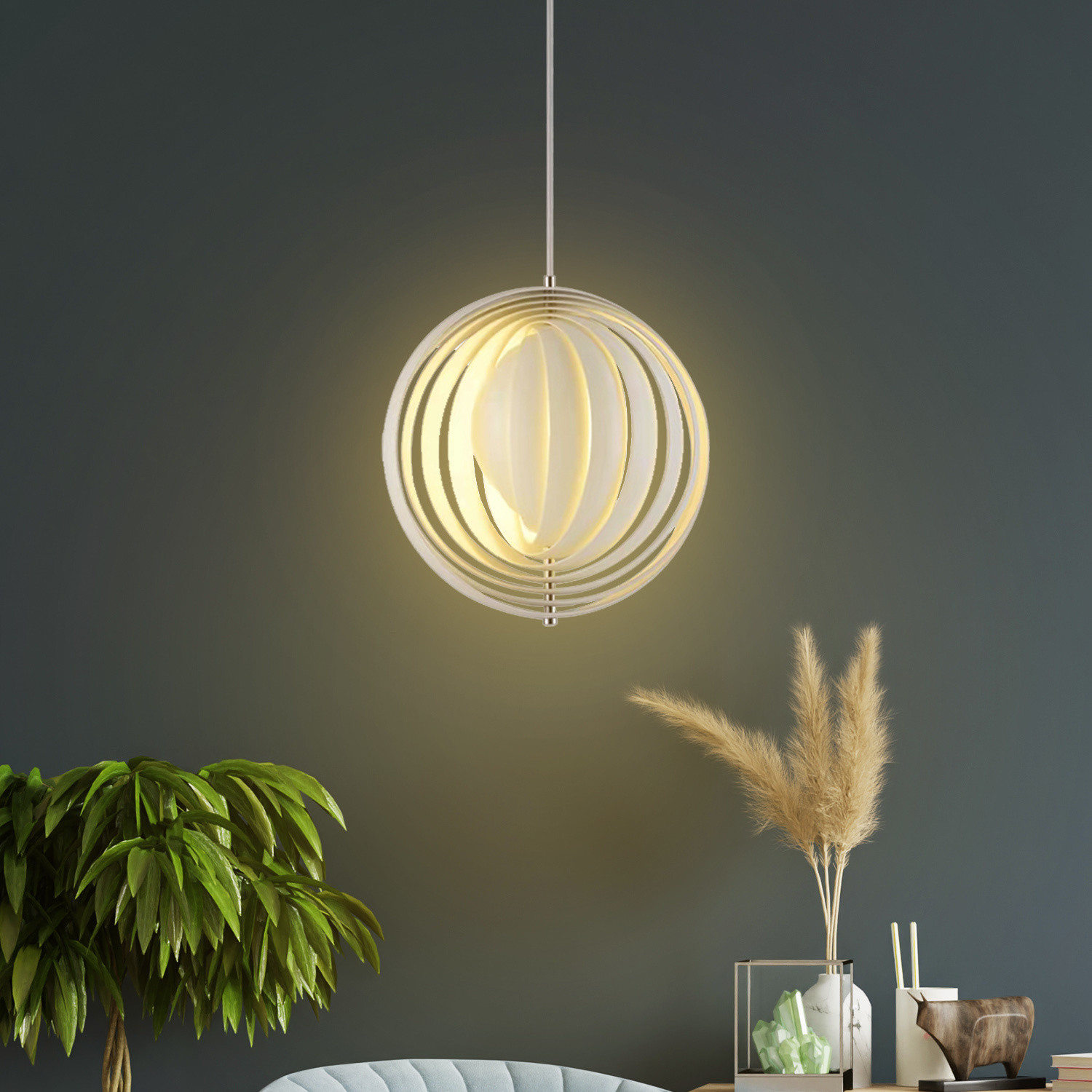 krullen kunstmest Alternatief Design hanglamp in wit ijzer, 1-lichts - Luana - LumenXL.nl