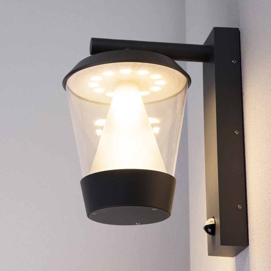 Moderne donkergrijze wandlamp van 12W incl. sensor voor buiten - Tygo