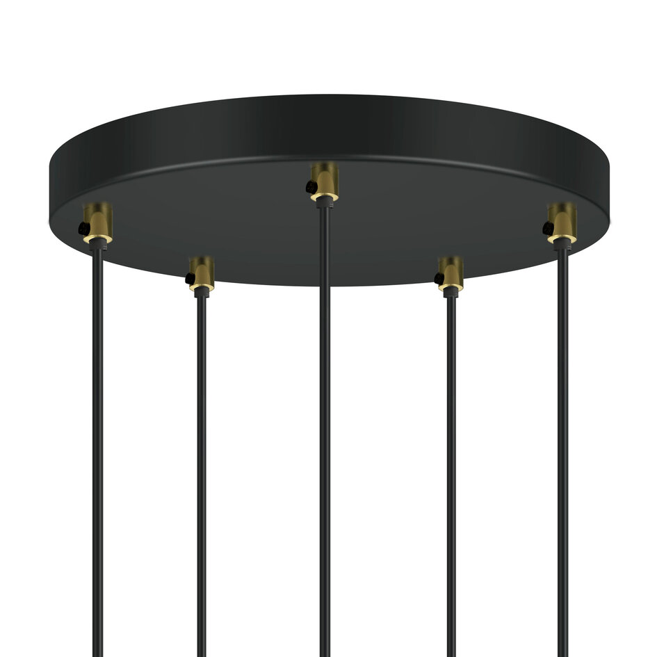 5-lichts design hanglamp Baton - mat zwart, zand goud en amber