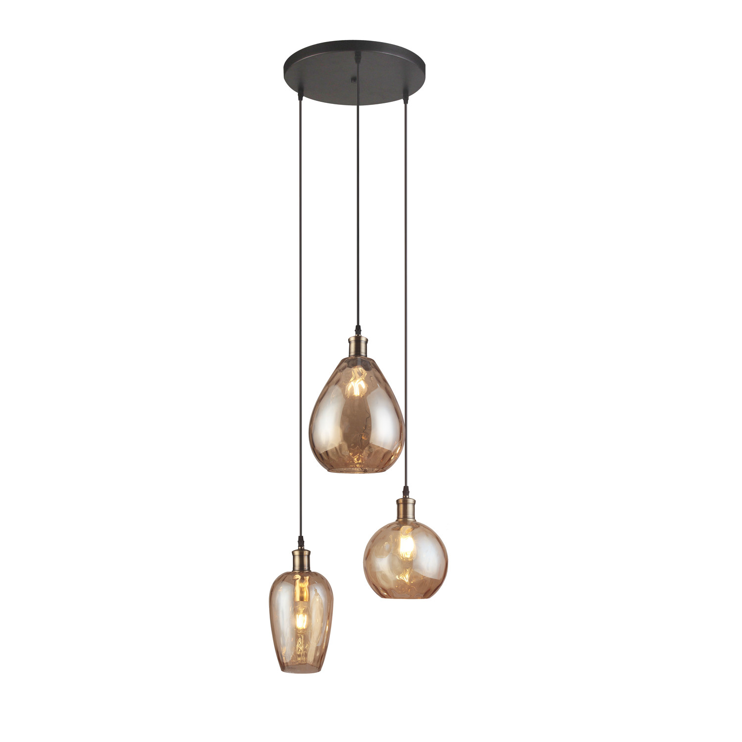 kool Kleren tactiek Design hanglamp Verona met amber glas, 3-lichts - LumenXL.nl