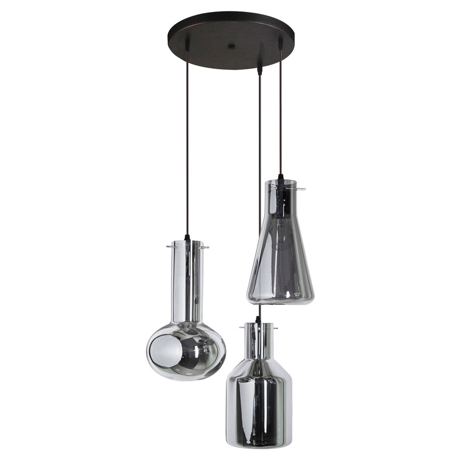3-lichts industriële hanglamp Deidre - grijs rookglas