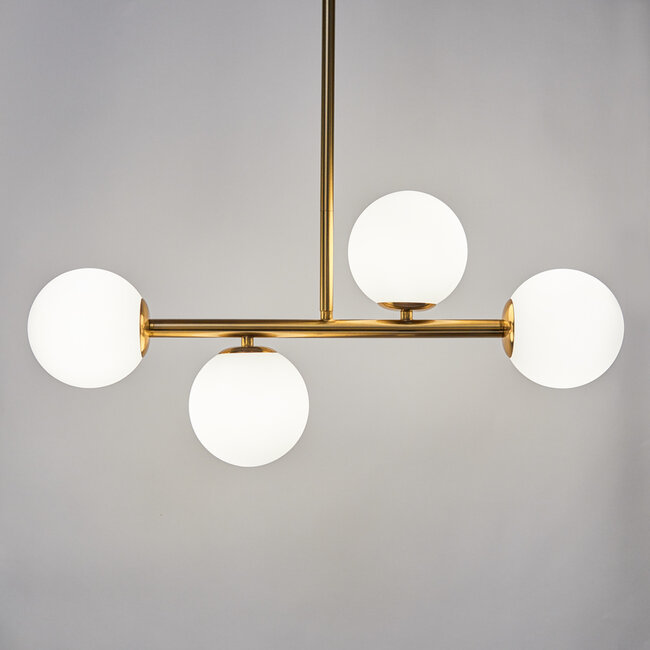 Design plafondlamp goud met melkwit glas, 4-lichts  Asun