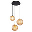 3-lichts design hanglamp Sila - geribbeld amber glas