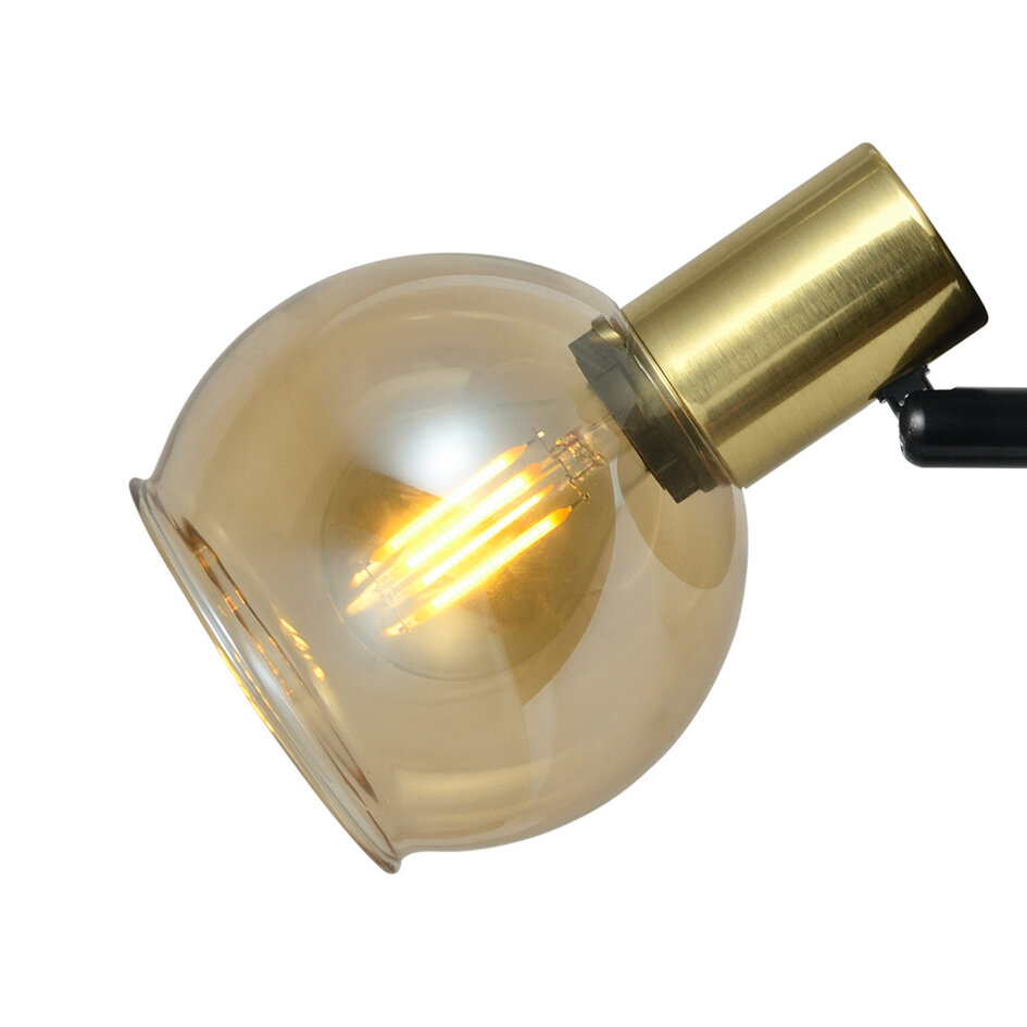 Moderne mat zwarte met zandgouden staande lamp en amberkleurig glas - 3-lichts Fayette