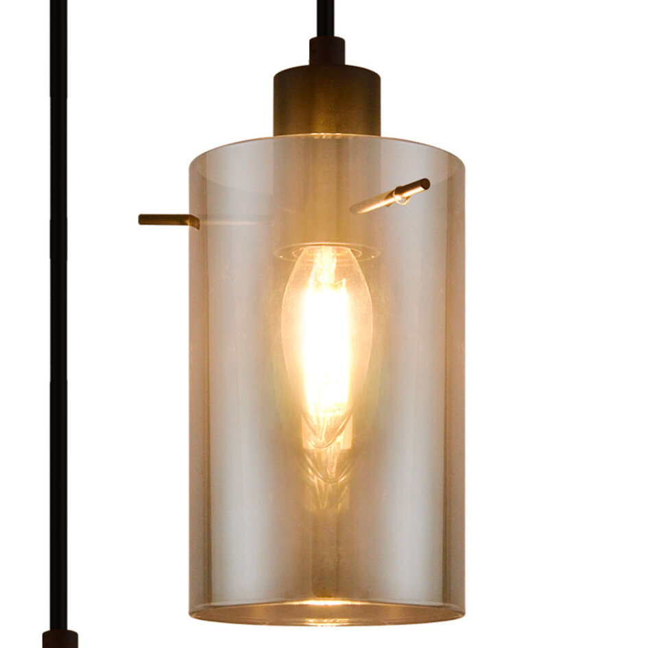 Moderne mat zwarte hanglamp met smoke grijs glas 3-lichts  - Akron