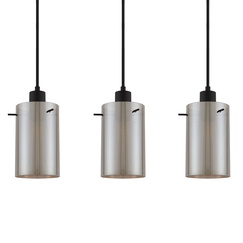 Mat zwarte hanglamp met smoke grijs glas 5-lichts  Texas