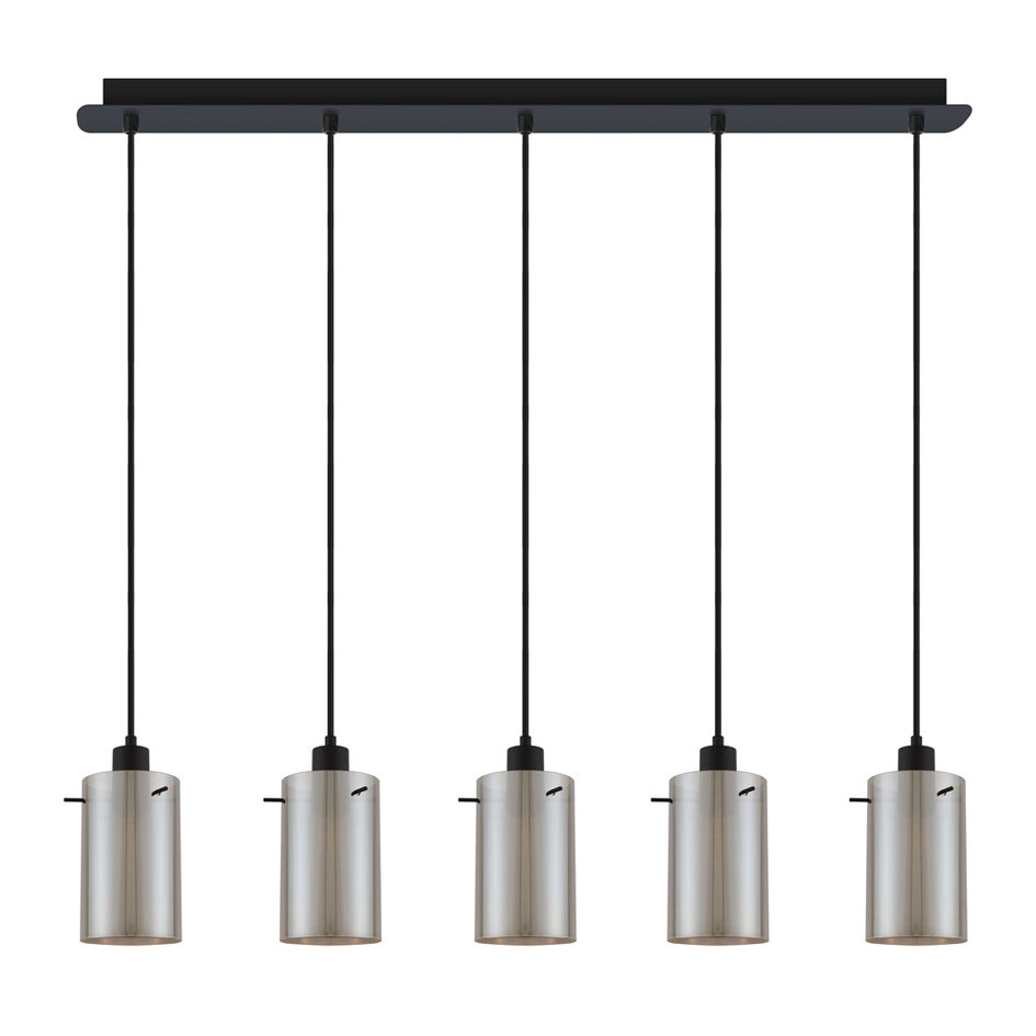 Mat zwarte hanglamp met smoke grijs glas 5-lichts  Texas