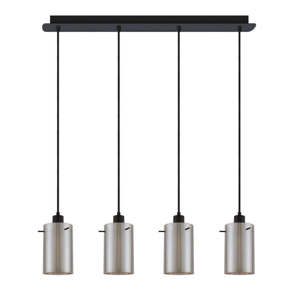 Moderne  mat zwarte hanglamp met smoke grijs glas 4-lichts  - Worth
