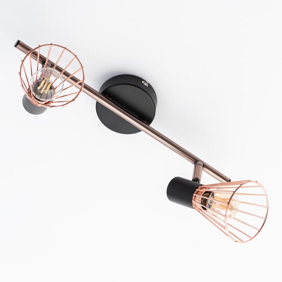 Industriële koperen plafondspot, 2-lichts - Lincoln