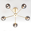 Industriële goudkleurige plafondlamp met smoke glas en spiegeleffect, 5-lichts - Leah