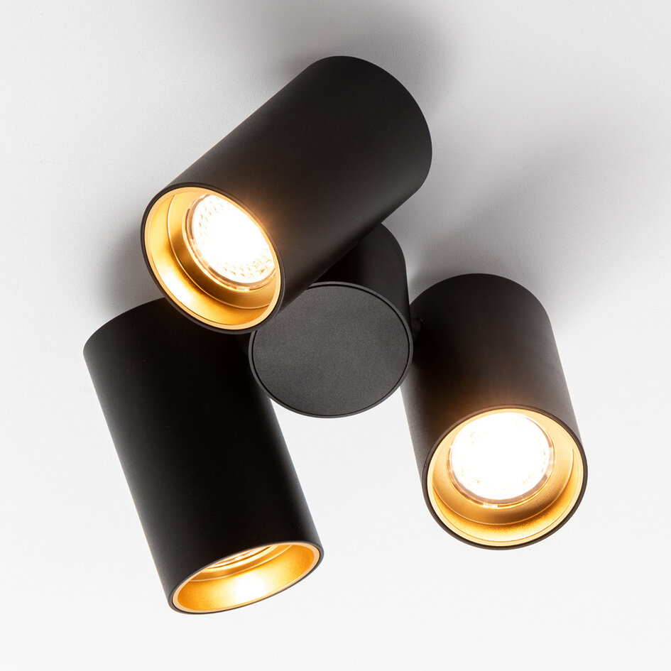 Design zwarte 3-lichts opbouwspot - Gus