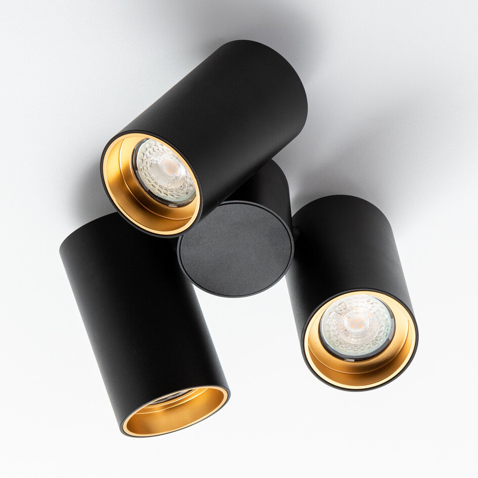 Design zwarte 3-lichts opbouwspot - Gus
