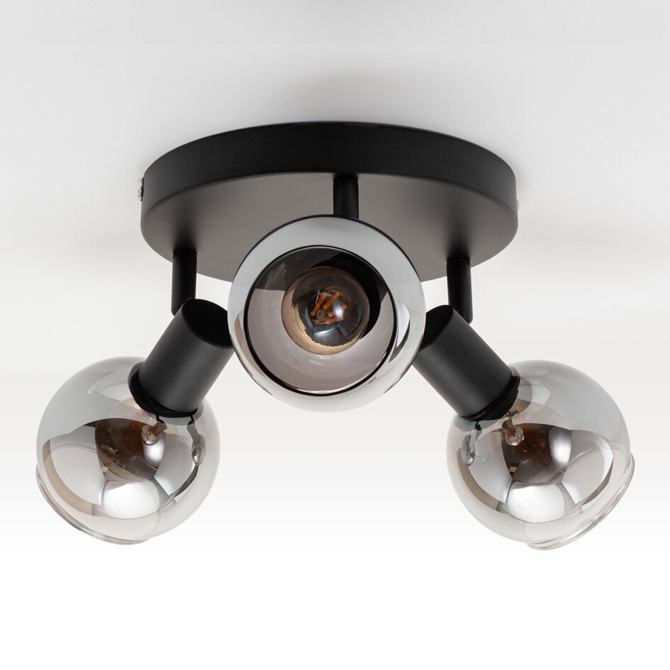 Plafondlamp met smoke glas en spiegeleffect, 3-lichts - Orlando