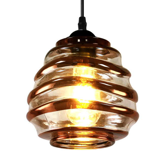 Hanglamp met golvend glas en bronzen details - Mace