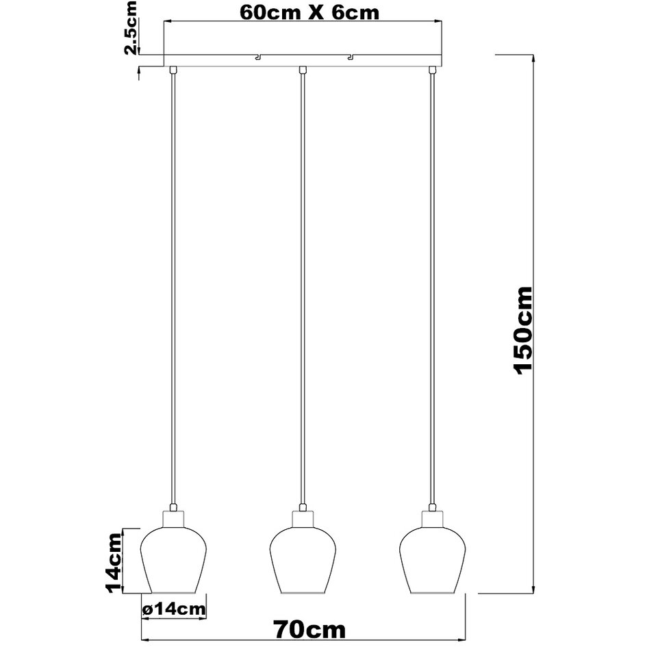 3-lichts hanglamp met smoke glas - Vegas