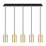 Moderne mat zwarte en zand gouden hanglamp met amberkleurig glas 5-lichts  - Seattle