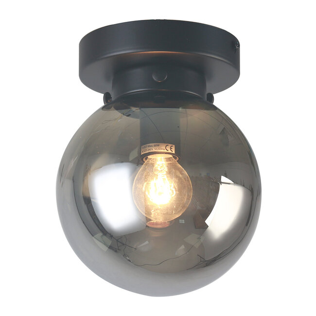 Plafondlamp Brandon met smoke glas en spiegeleffect