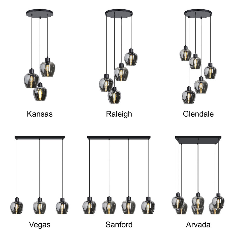 6-lichts hanglamp Arvada - smoke glas