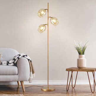 Staande lamp goud met amber glas - Melissa