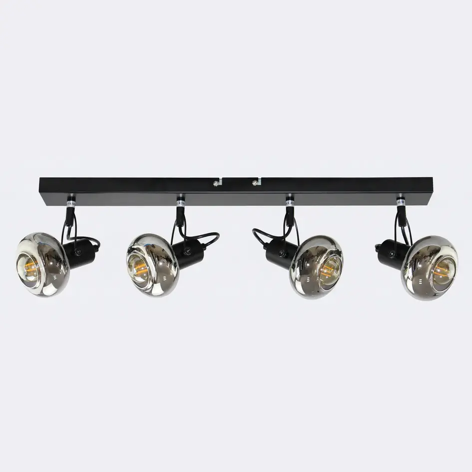 Plafondlamp Elsa 4-lichts met smoke grijs glas - zwart