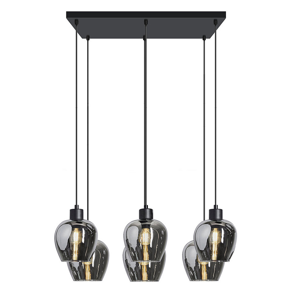 6-lichts hanglamp Arvada - smoke glas