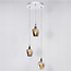 Industriële chrome hanglamp met smoke grijs glas, 3-lichts - Veronica