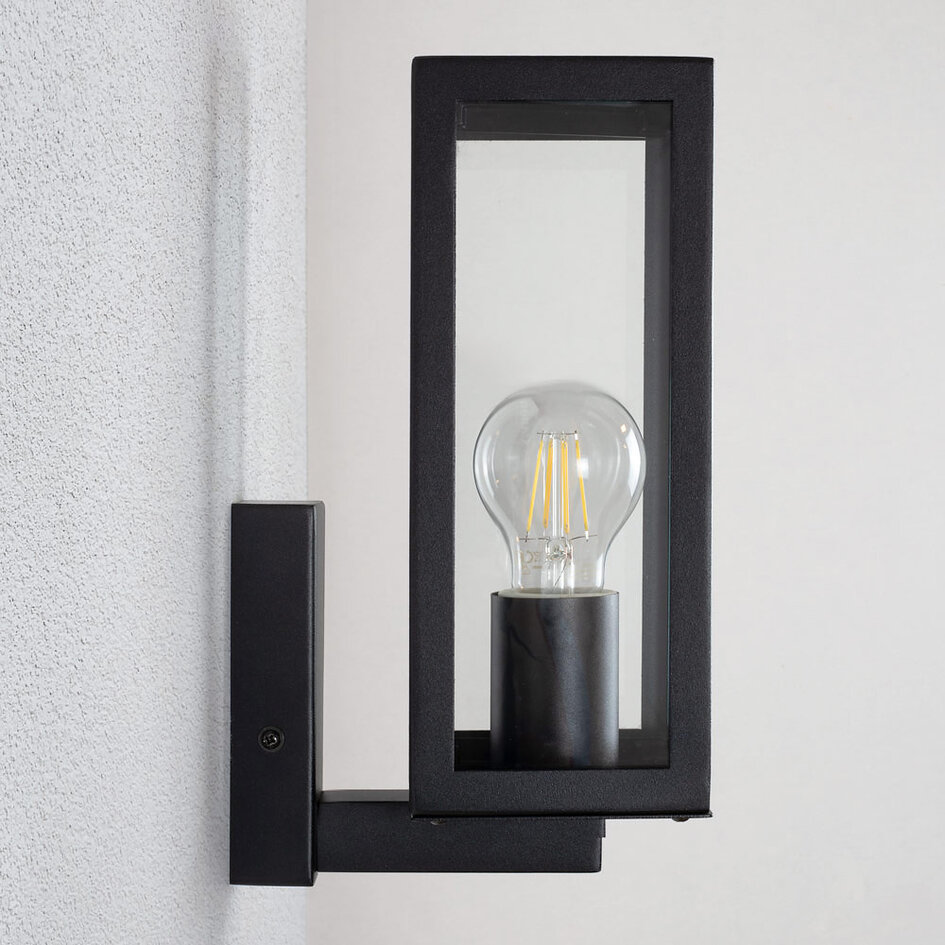 Buitenwandlamp Carlo - zwart RVS met glas