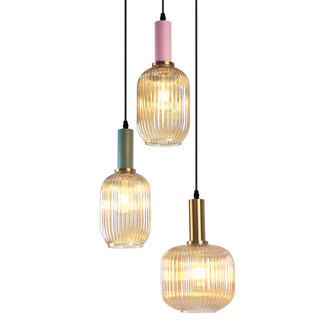 3-lichts hanglamp met geribbeld glas - Amelia