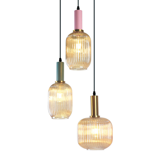 3-lichts hanglamp met geribbeld glas - Amelia