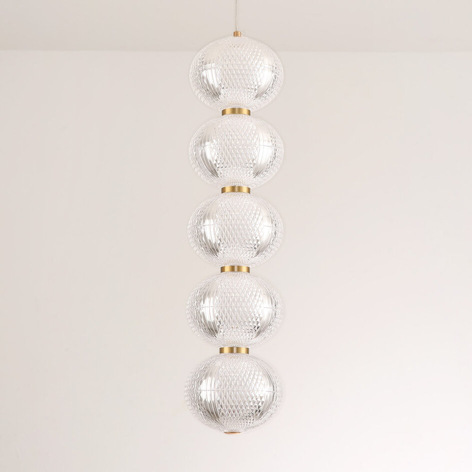 5-lichts hanglamp Aella - witte bollen met gouden randen en geïntegreerde LED