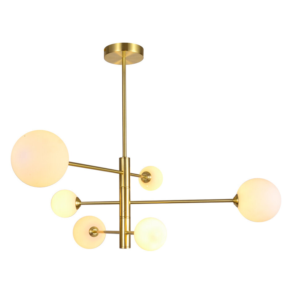 Design plafondlamp goud met melkwit glas, 6-lichts - Sest