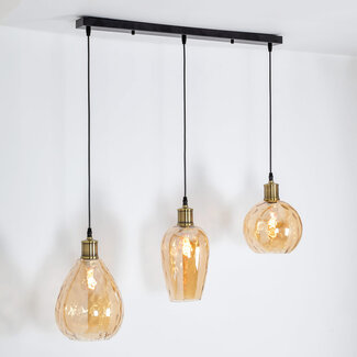 Hanglamp amber glas met bolling detail - Vanessa