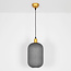 Retro hanglamp Doran van geribbeld glas - grijs en goud