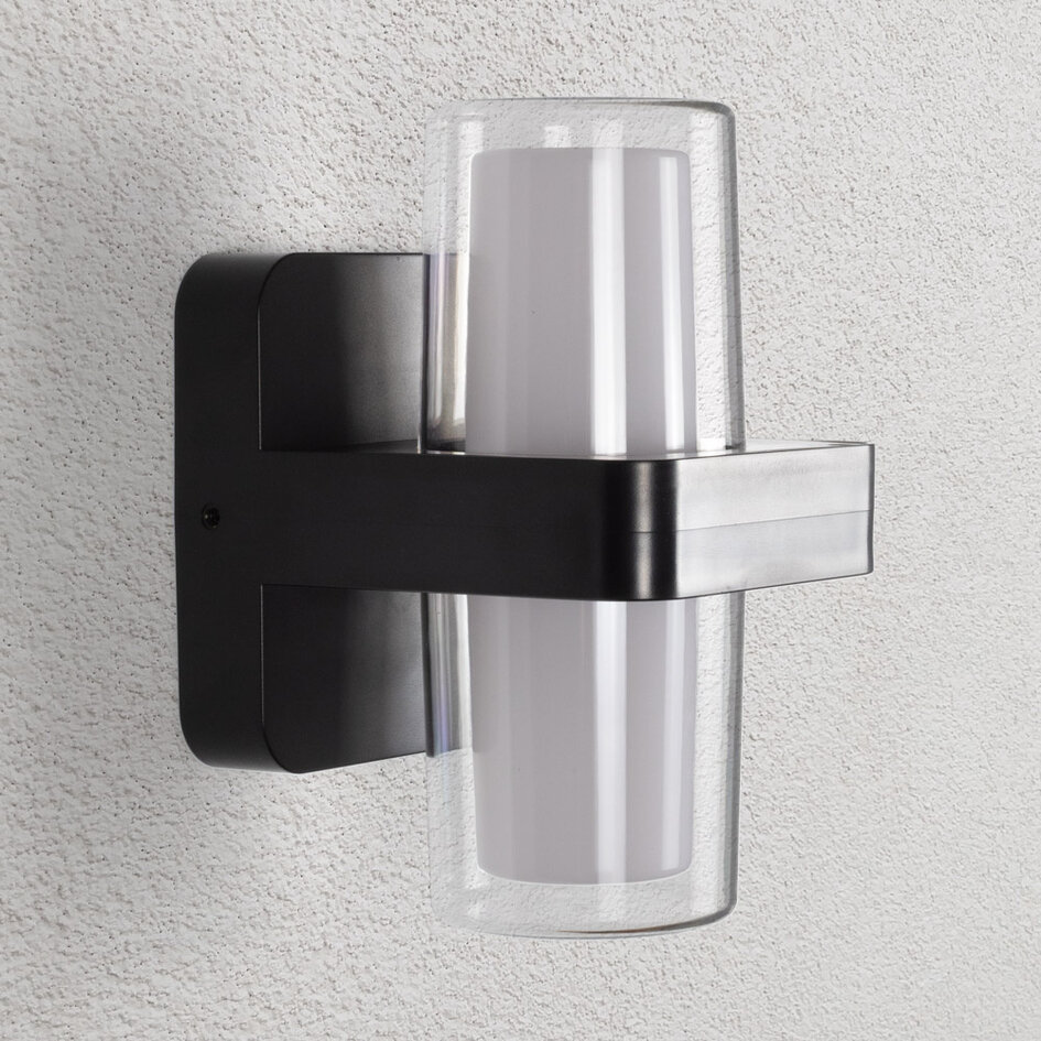 2-lichts buitenwandlamp Diona - zwart met geïnegreerde LED