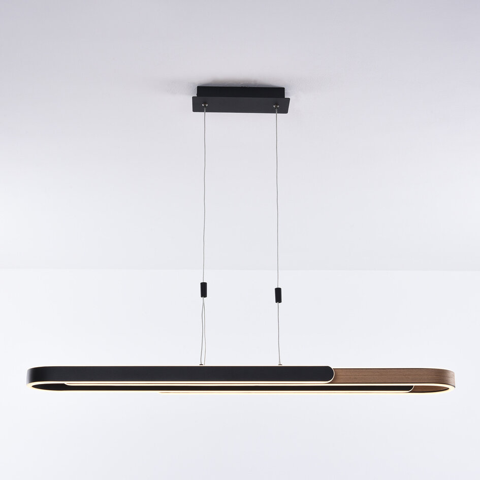 3-staps dimbare design hanglamp Lilia - zwart en houtfineer met geïntegreerde LED