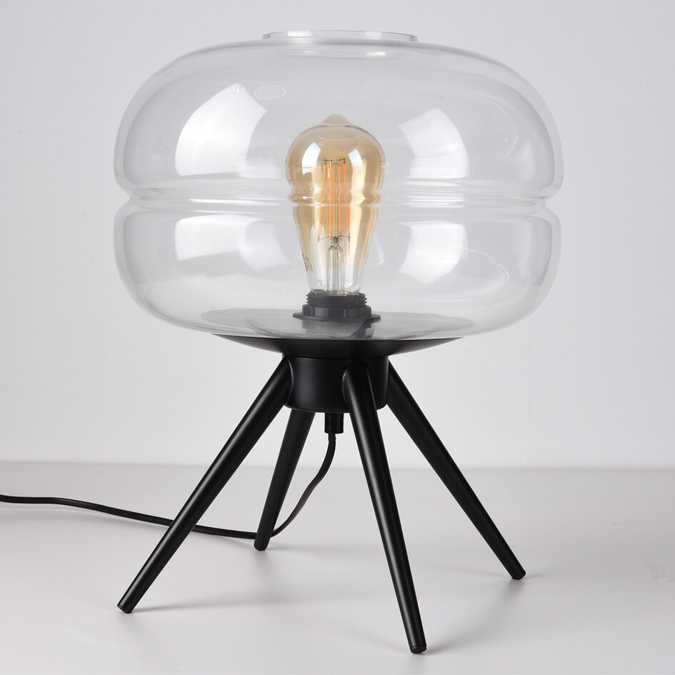 Tafellamp Joah met handgeblazen transparant glas