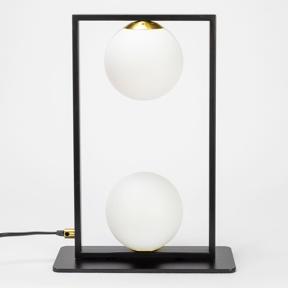 2-lichts tafellamp Duas - zwart met melkwit glas