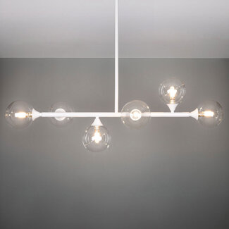 Hanglamp Aster met wit frame en transparante glazen bollen