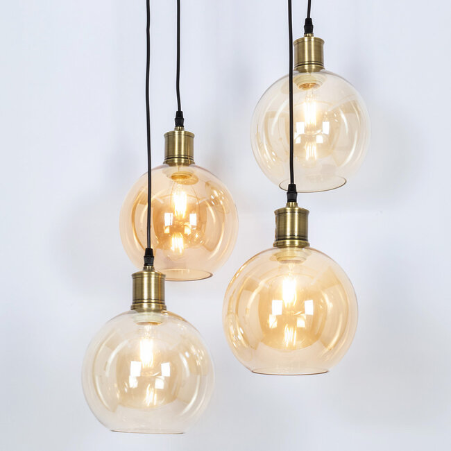 Hanglamp 4-lichts Livia - amber en cognac glas