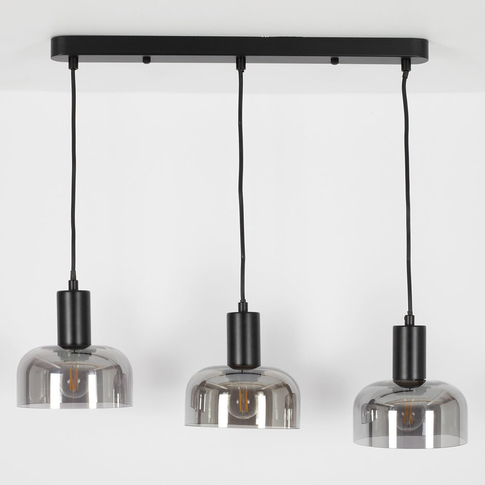 3-lichts hanglamp Pilka - smoke glas met spiegeleffect