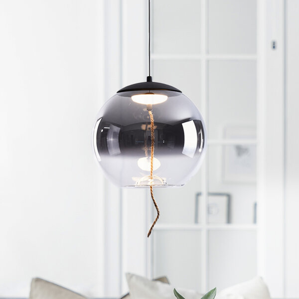 3-staps dimbare hanglamp Vajen - smoke glas met henneptouw