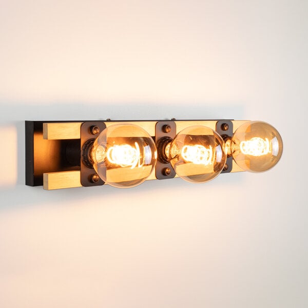 Wandlamp Nolan 3-lichts met houten details - zwart en hout