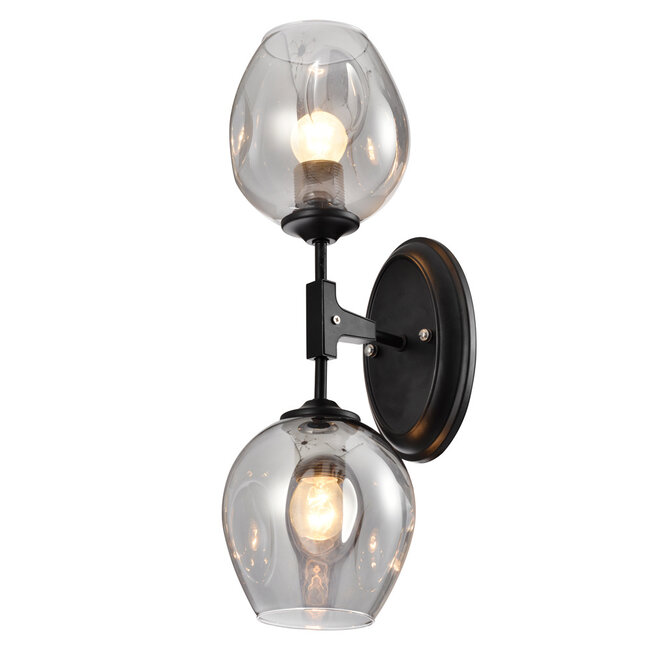 Wandlamp zwart met rookglas - Leandra