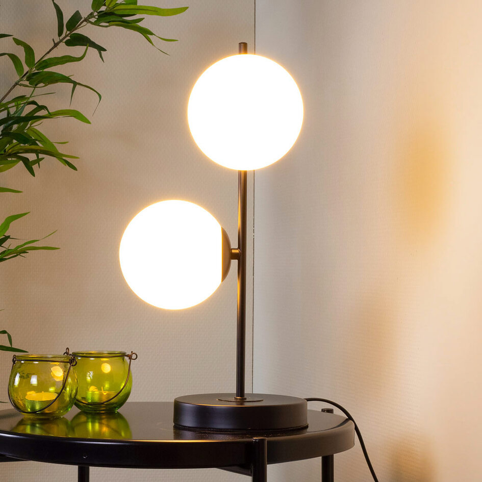 2-lichts tafellamp Ethan - zwart met melkglas
