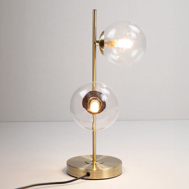 2-lichts tafellamp Ethan - brons met transparant glas