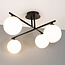 4-lichts plafondlamp Nymo - melkwit glas en zwart