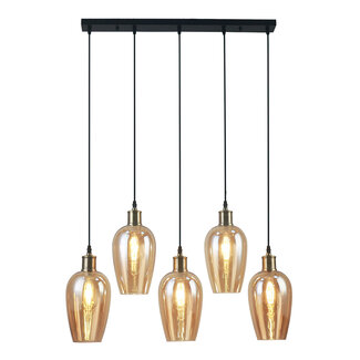 Hanglamp 5-lichts Valerie met amber glas