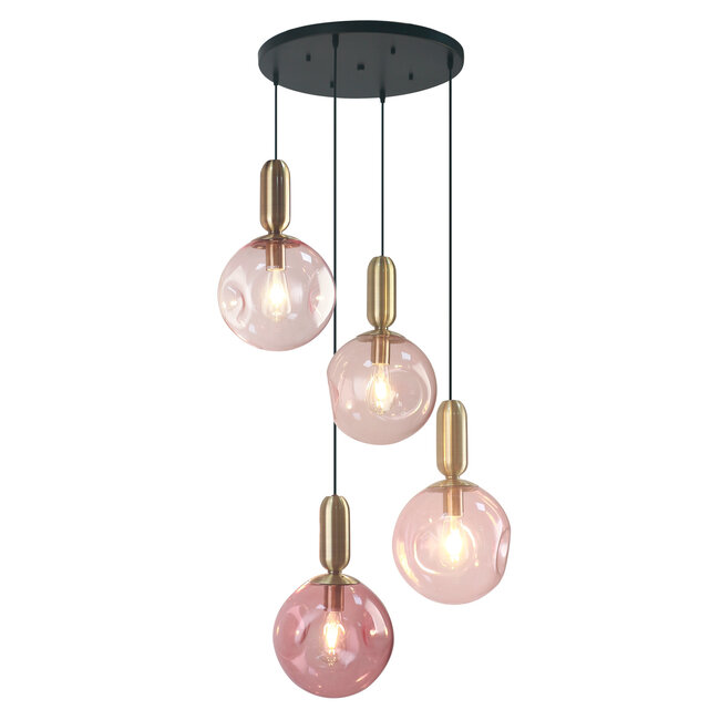 4-lichts hanglamp Kevin met golvend rood glas