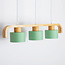 3-lichts hanglamp Rosie - groene kappen met hout
