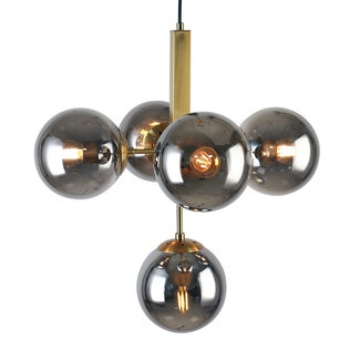 Moderne hanglamp Kenji, 5-lichts - Smoke glas met spiegeleffect